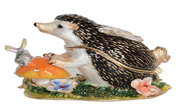 

hedgehog trinket box ornament gift collectible figurines crystal jeweled collection enameled box241o8632251, Black;white