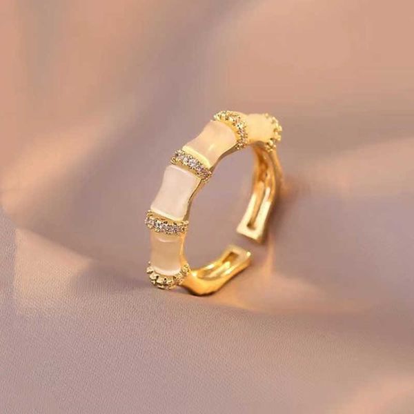 

band rings fashion bamboo modeling rings shiny zircon women's open-loop design gold color ring elegant daily party accessories jewelry, Silver