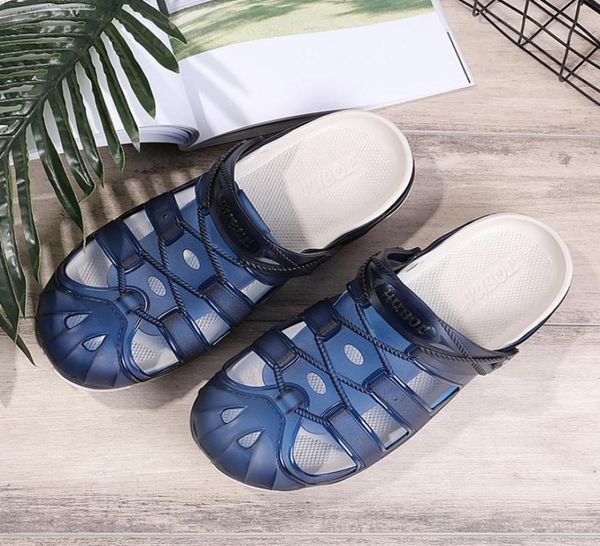 

summer breathable mesh shoe breathable hollow out flip flops rubber garden shoes men outdoor beach leisure sandals lazy mesh wadin3729588, Black