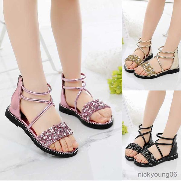 

sandals children sandals girl child shoes sequin flat cross princess shoes summer 5 to 12 years kids girls sandals r230529, Black;red