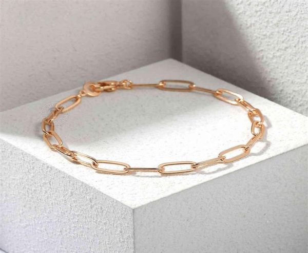 

4mm womens girls paperclip rolo link bracelet 585 rose gold filled chain fashion jewelry accessories gifts 20cm dcb60299p8814420, Golden;silver