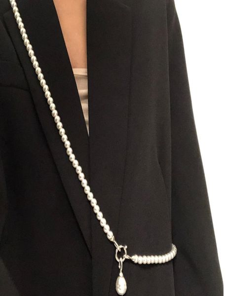 

trendy design niche avantgarde body pearl drop pendant necklace suit crossbody simple ornament chain5755203, Silver
