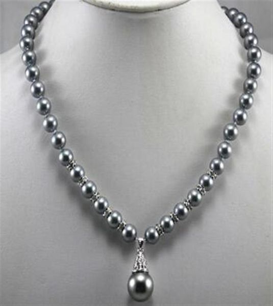 

simple design 8mm black shell pearl necklace 12mm shell pearl pendant 004325t3923967, Silver