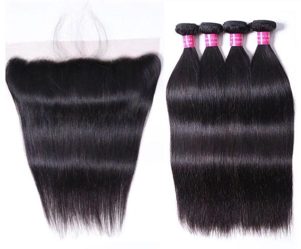 

silky straight brazilian bundles 4pcslot human hair weaves with 13x4 lace frontal peruvian virgin wefts whole 1030 inch62964058127699, Black