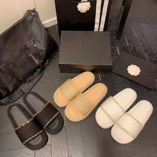 

35-41 women sandals mules shoes flats braided knit slides cord beige black gold chain wedge slip on beach flip flops brand platform tweed lo