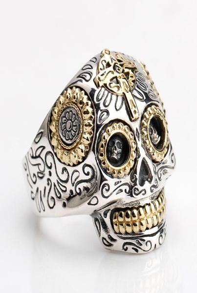 

100 real 925 sterling silver vintage rings for men women gothic punk rock mens ring skull ring jewelry4245452, Golden;silver