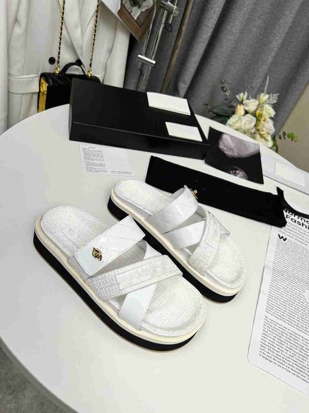 

luxury slippers slide brand designers ccity women channel hollow platform sandals women slide sandal sunny beach woman beach flip-flops xn06, Black