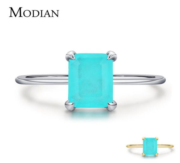 

modian authentic 925 sterling silver wedding rings classic rectangle tourmaline paraiba female finger ring for women charm fine je5340157, Slivery;golden