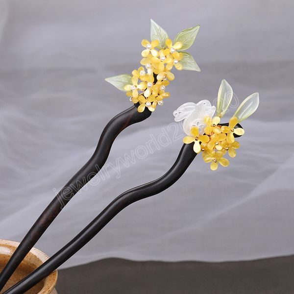 

hairpins osmanthus rabbit sandalwood women girls hair sticks chopstick shaped hair clips pins retro hair jewelry accessories, Golden;silver