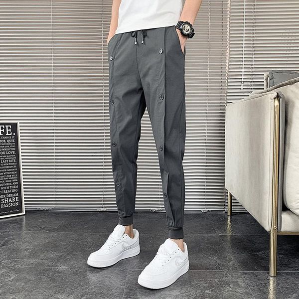 

pants korean summer harem pants men ankle length slim fit hip hop cargo pants casual joggers trousers hip hop streetwear men clothing, Black