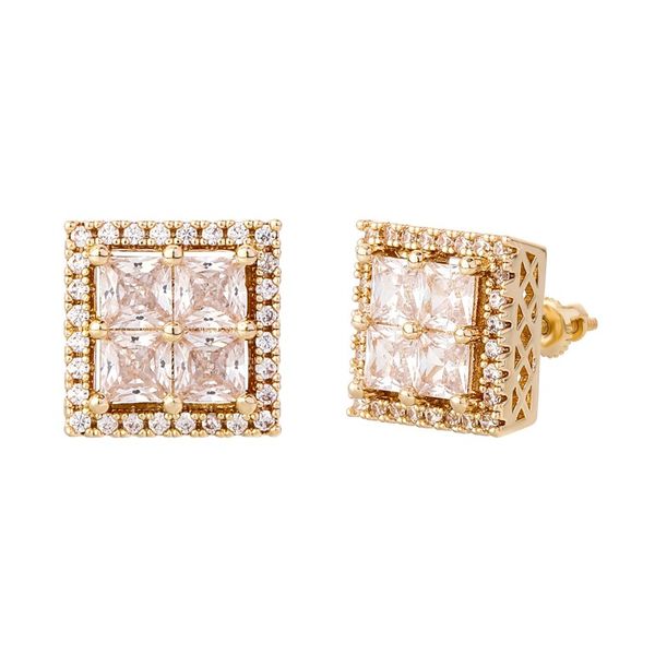 

fashion women mens stusd earrings square cz stone screw back stud earings bling rock punk wedding gift for friends, Golden;silver