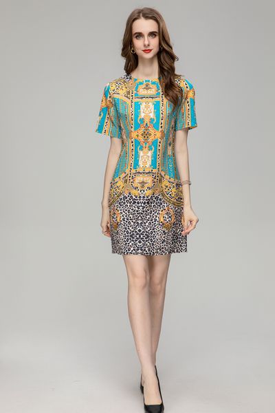 

model dress 2023 spring/summer women's original designer fashion printed round neck short sleeve elegant beaded dress s-xl, Black