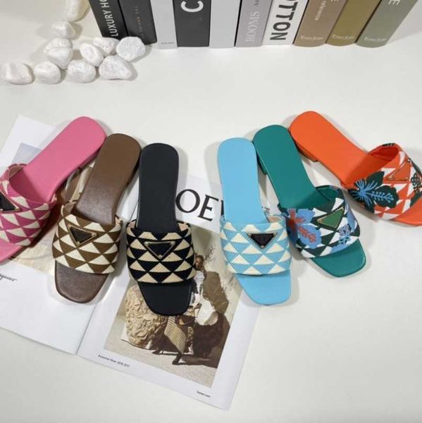 

embroidered fabric slides triangle pra slippers italy multicolor embroidery mules womens home flip flops casual sandals summer leather flat, Black