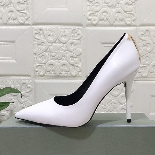 

2023 luxury designer womens shoes thin high heels leather white pointed shallow mouth metal single shoes wedding fashion party high heels, Black