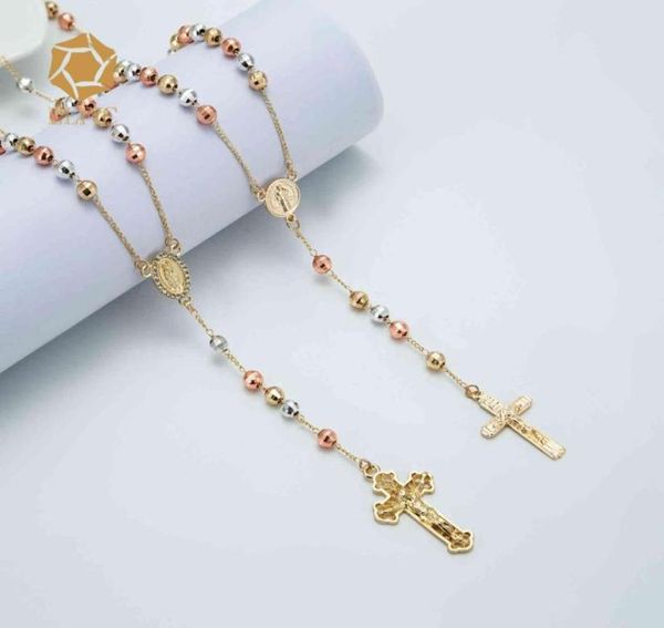 

elfic gold plated three color necklace cubic zirconia virgin mary necklace rosary necklace74690507710003, Silver