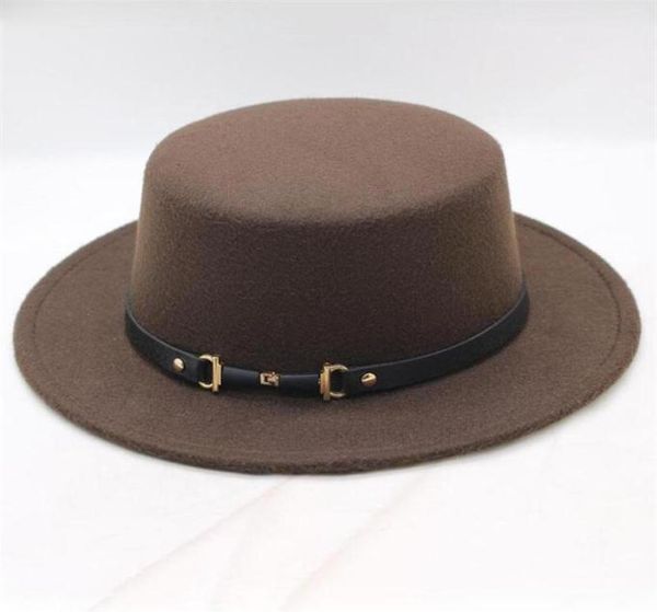 

classic solid color felt fedoras hat for men women wool blend jazz cap wide brim simple flat hat27452827104, Blue;gray