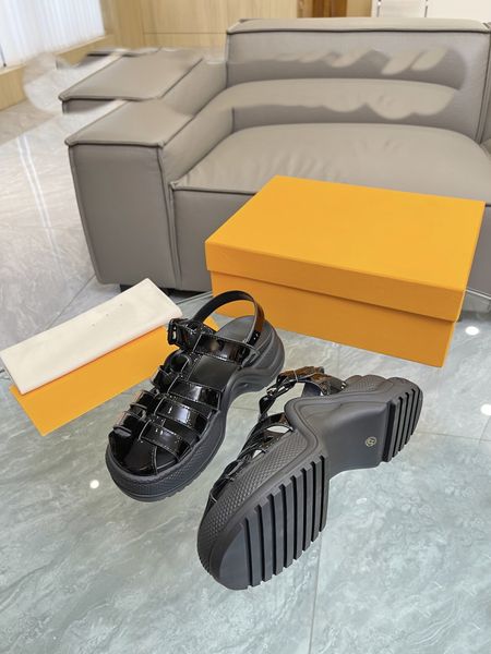 

designer sandal women rubber leather slide sandal dress shoe wedges sandal beach slippers luxury summer platform slidethick bottom size 34-4, Black