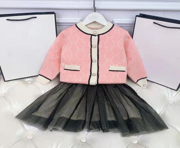 

children clothing sets girls knitted cardigan nosleeved skirts princess mesh dresses baby suits skinfriendly comfortable kids c8472516, White