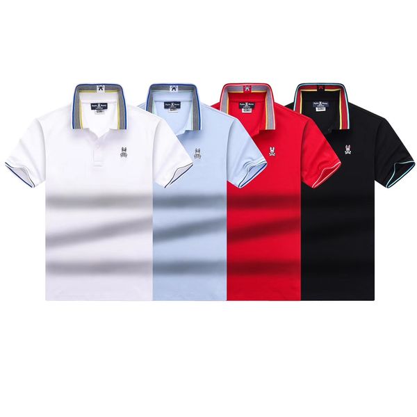 

men t-shirts psycho bunny polo tees casual summer slim skull rabbit print short sailor neck t-shirt fashion casual streetwear, White;black