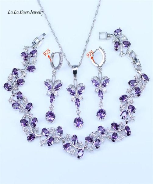 

lady 925 sterling silver jewelry sets pink crystal white zircon bracelet necklace pendant long earrings chain for women282s9254127, Black