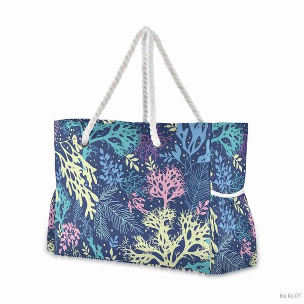 

other bags beach bag personalised special big coral print shoulder handbags shopping bag fashion wild rough twine striped beach bag, Black;red