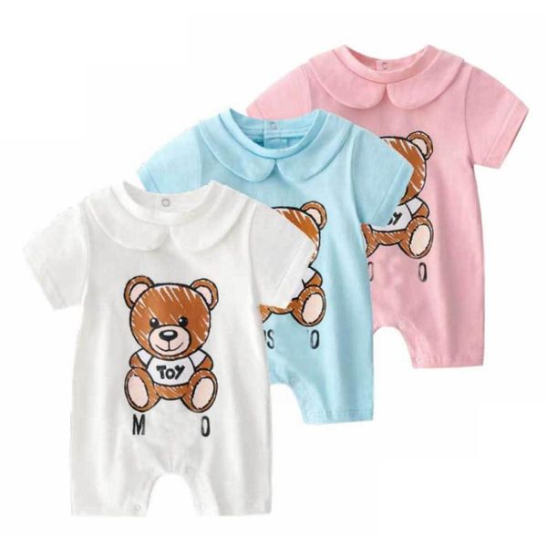 

newborn kids romper baby boys round collar stripe short sleeve jumpsuits infant kids soft cotton diaper clothes fit 024m2598973, Blue