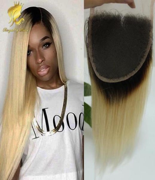 

ombre color 4x4inch 3 part lace closure mongolian human hair straight closure blonde 1b613 with baby hair57064752234544, Black;brown