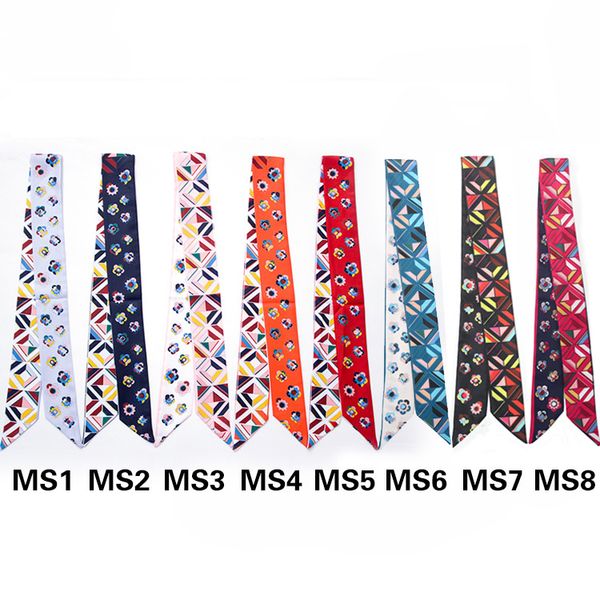 

flower print long tie small scarf headband bag handle binding ribbon double-sided printing decoration braided hair ribbon, Blue;gray