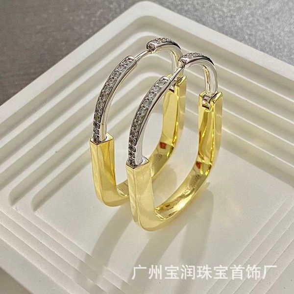 

famous brand tiffay's new lock earrings and yang chaoyue's same premium 18k rose gold diamond buckle with light luxury head, Golden