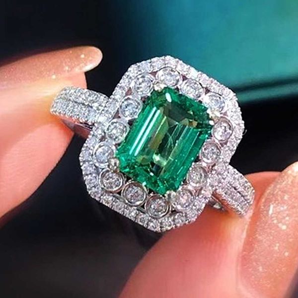 

band rings huitan luxury vintage rings for women brilliant green/white cubic zircon elegant lady rings party anniversary gift retro jewelry, Silver