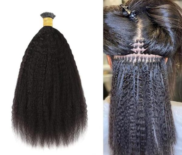 

i tip human hair extensions 100 kinky straight 1024 inch017284755309892, Black