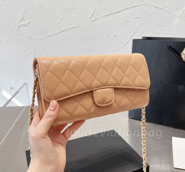 

designer shoulder bag classic plaid flap cf woc caviar handbag gold silver chain leather double letter solid color buckle square stripe lady