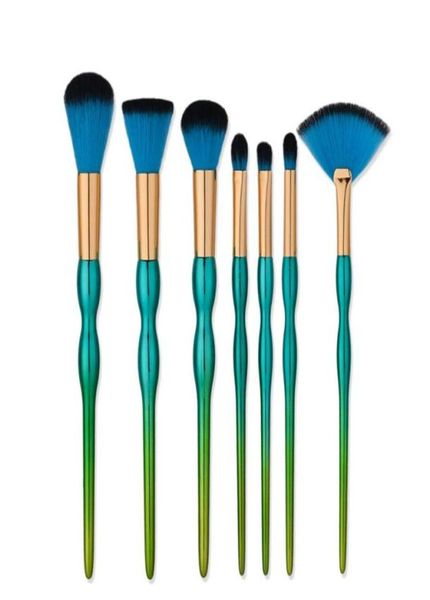 

7pcsset pro makeup brushes set foundation blending powder eyeshadow contour concealer blush eyebrow brush green blue color181f1610687