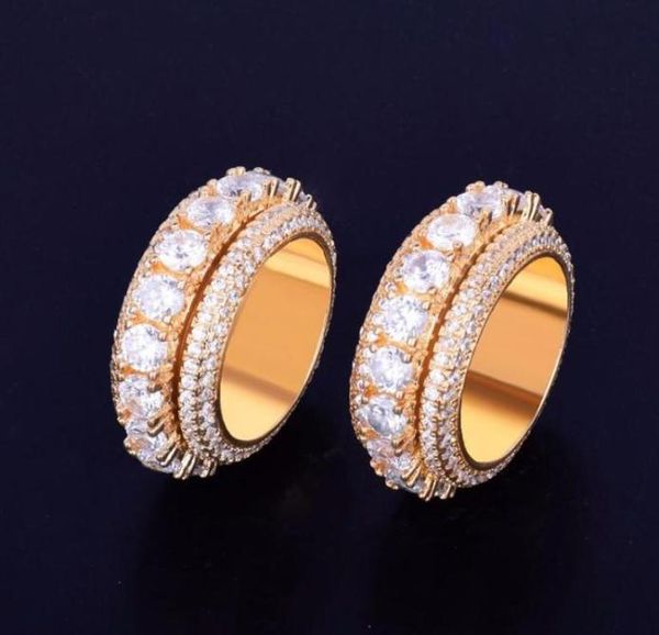

new 5 row men rotatable ring copper gold silver color cubic zircon fashion hip hop jewelry18226940488, Golden;silver