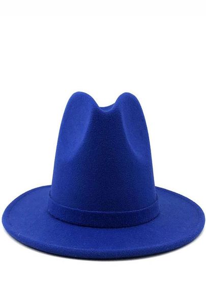 

stingy brim hats simple women men wide solid color wool felt vintage jazz british style fedora hat lady party panama caps gentry1539204, Blue;gray