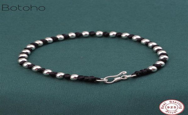 

handmade 925 sterling silver colour beads black rope bracelets cord string braided friendship lucky bangle for women men couple cx2061805