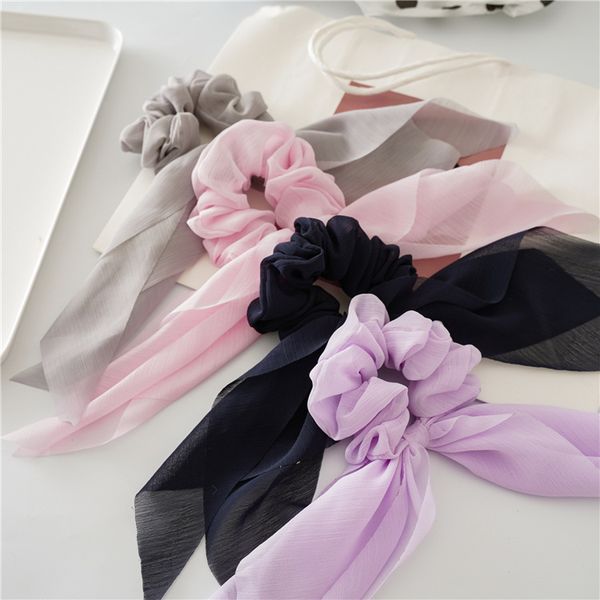 

fashion blogger designer jewelry spring/summer new holder hair chiffon thin bow ribbon tassel large intestine ring wholesale fq33, Golden;silver