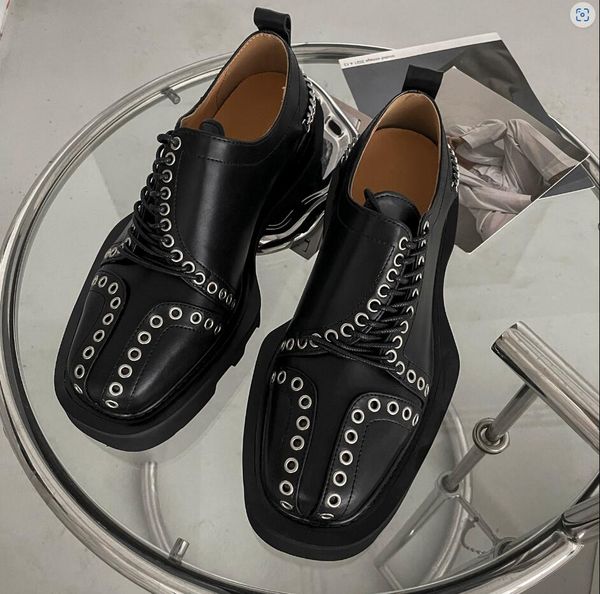 

fashion black platform shoes black thick heel leisure casual shoes mens loafers