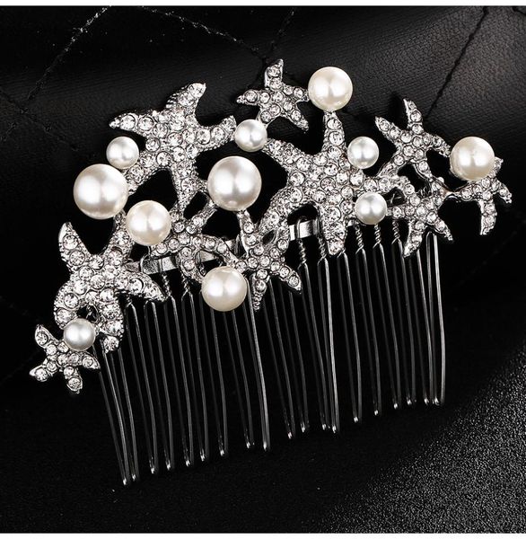 

wedding bridal hair comb starfish bridesmaid prom crystal jewelry combs silver plated hair accessories jch0322687343, Golden;white