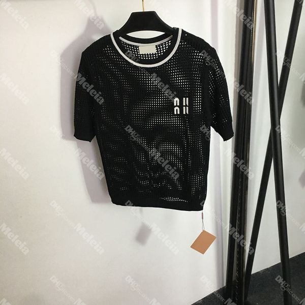 

hollow short sleeve knits women letter jacquard summer beach lady tees deisnger knitted for female, White