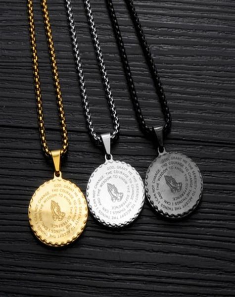 

vintage mens coin pendant necklaces hip hop gold link chain titanium steel round scripture necklace for men women statemenet jewel8653788, Silver
