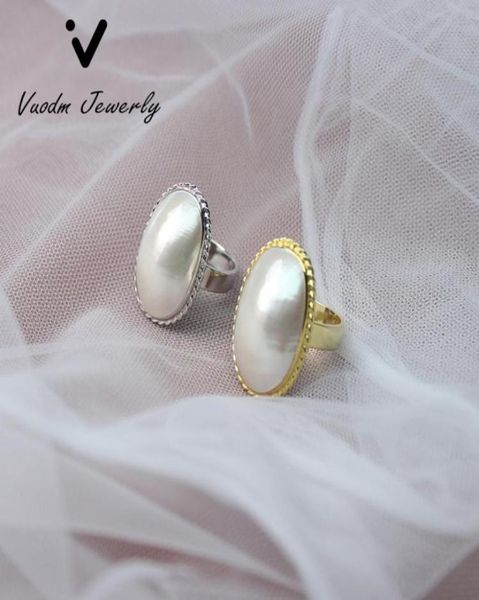 

rings of natural freshwater mabe pearl adjustable finger rings for women party wedding gift98638362342607, Silver