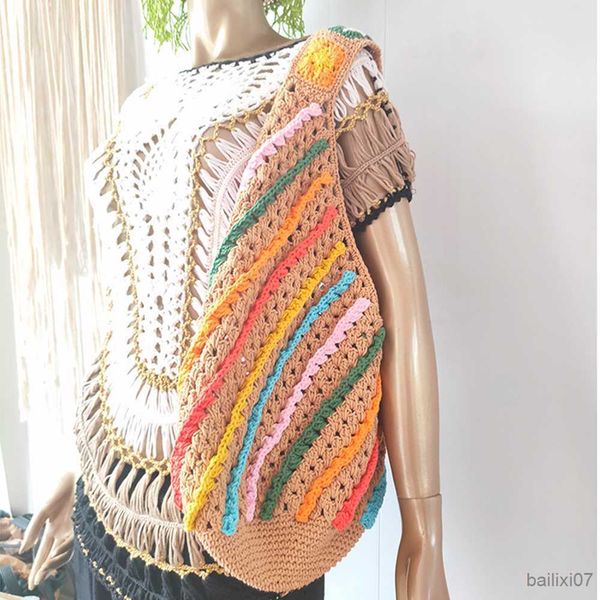 

other bags rope het shoulder bag color striped woven bucket bag hollow handbag large beach bags for women hobos tote, Black;red