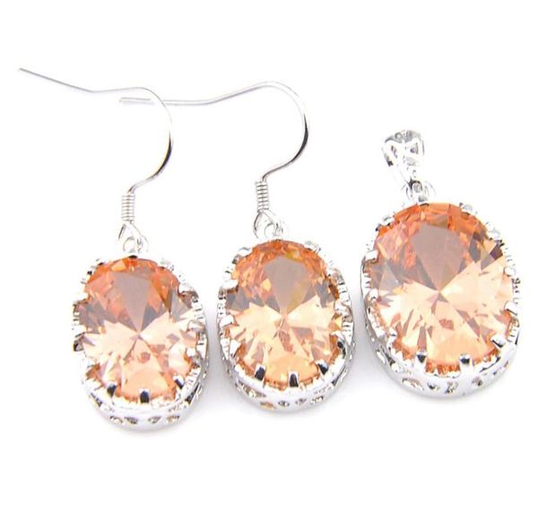 

luckyshine fashion party jewelry champagne morganite gems silver dangle earrngs pendants sets for women039s1838511