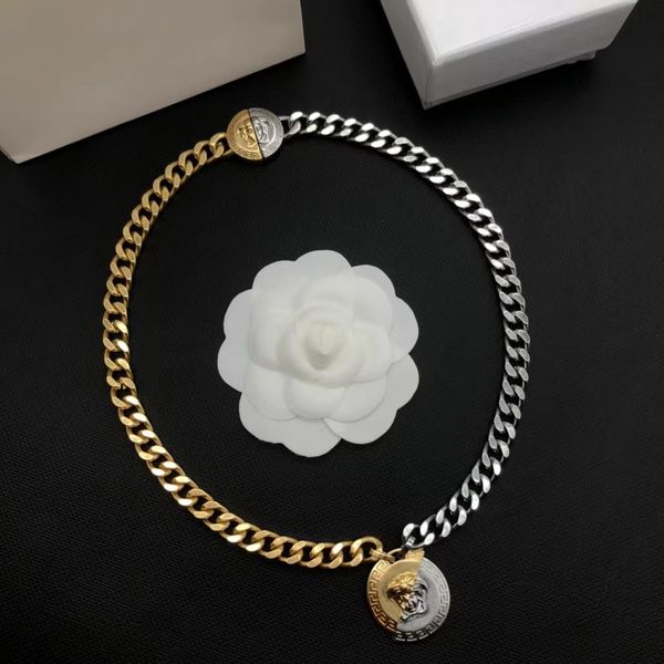 

two-color splicing beauty head fashion luxury designer necklace, Silver