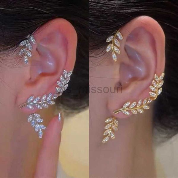 

stud exquisite sparkling zircon leaves ear cuff stud earring for women silver color cubic zirconia earrings party jewelry j230529, Golden;silver