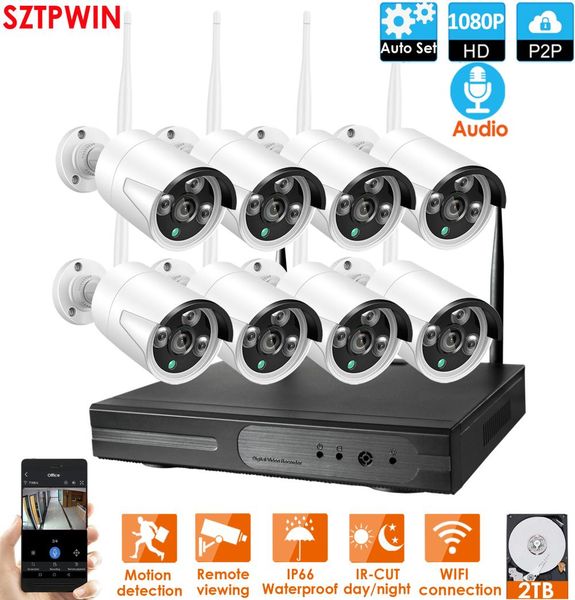 

8ch audio cctv system wireless 1080p nvr 8pcs 20mp ir outdoor p2p wifi ip cctv security camera system surveillance kit2770526