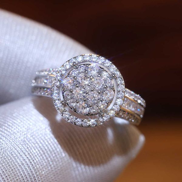 

band rings huitan classic round design bridal wedding rings full paved shiny cz elegant lady ring anniversary gift engagement jewelry aa2305, Silver