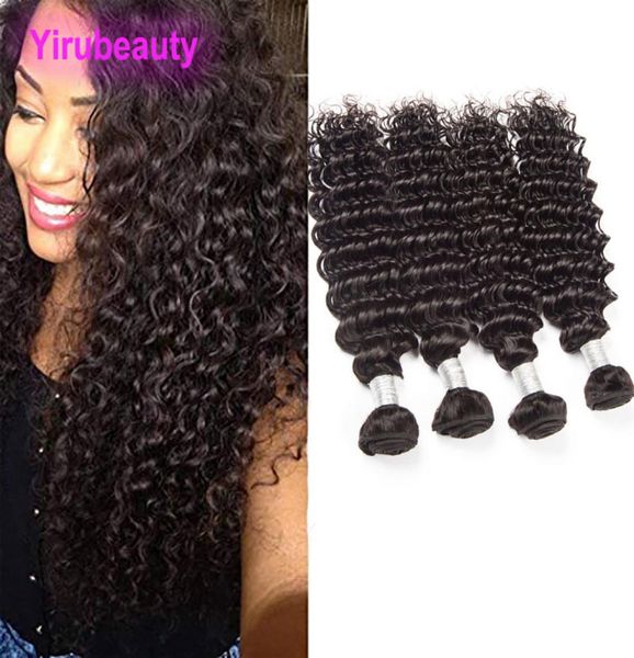 

indian virgin human hair 4 bundles deep wave curly 828inch hair extensions 4 pieceslot double wefts whole yiruhair8510571, Black