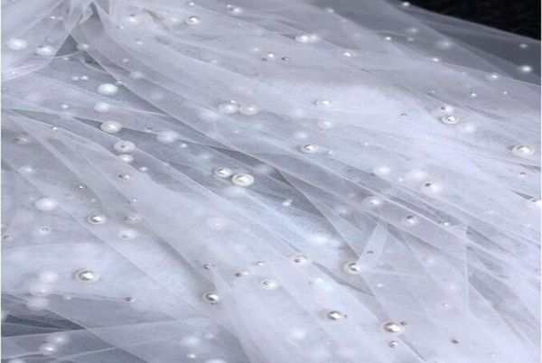 

1 tier cathedral crystal pearl wedding veils one layer long cathedral length bridal veil with pearl ivory custom made9698968, Black